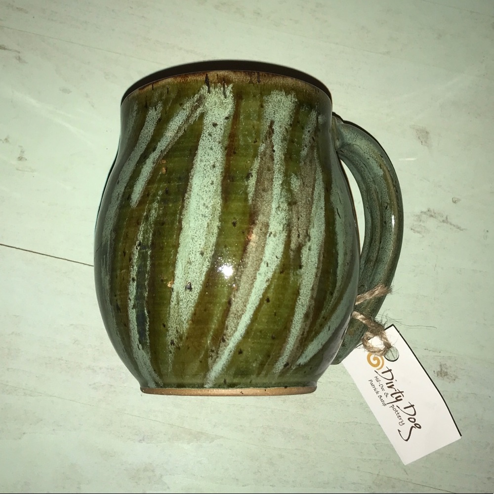 "Mud Mug" 16oz Dirt Dog Pottery Striped Tortoise Splash (Brown & Two-Tone Green)